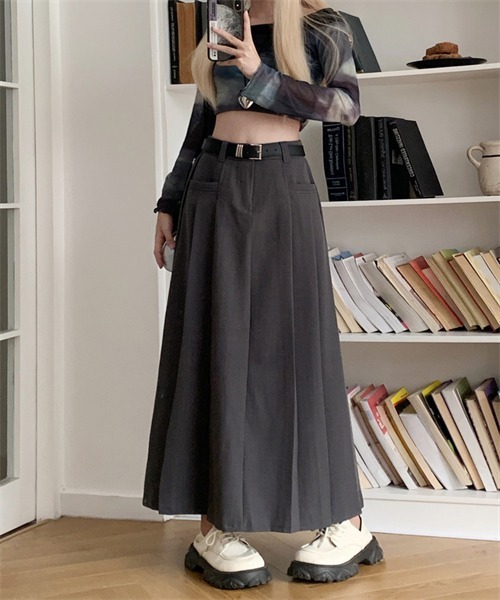 Dream garden（ドリームガーデン）の「サイドプリーツロングスカート（スカート・レディース・ブラック/グレー/ブラウン・S/M/XL/L）」の19枚目の写真