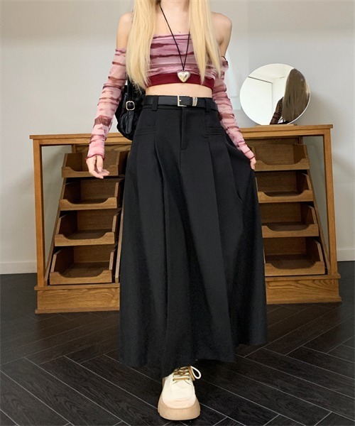 Dream garden（ドリームガーデン）の「サイドプリーツロングスカート（スカート・レディース・ブラック/グレー/ブラウン・S/M/XL/L）」の10枚目の写真