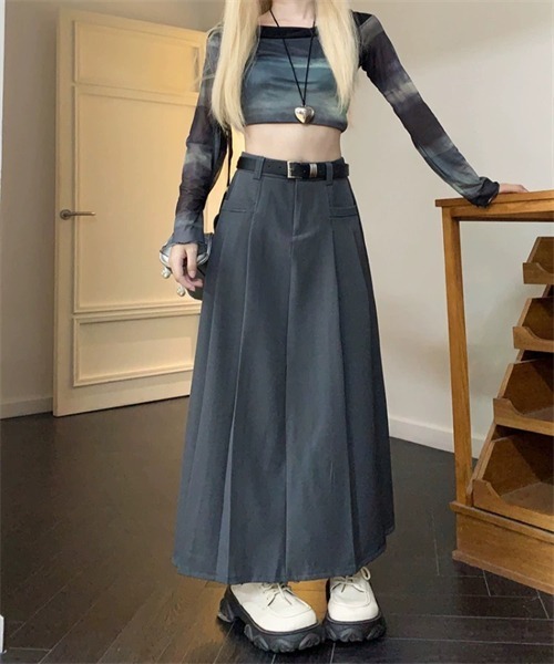 Dream garden（ドリームガーデン）の「サイドプリーツロングスカート（スカート・レディース・ブラック/グレー/ブラウン・S/M/XL/L）」の16枚目の写真