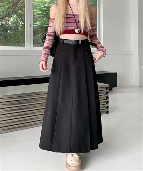 Dream garden（ドリームガーデン）の「サイドプリーツロングスカート（スカート・レディース・ブラック/グレー/ブラウン・S/M/XL/L）」の6枚目の写真