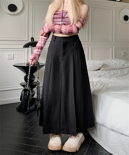 Dream garden（ドリームガーデン）の「サイドプリーツロングスカート（スカート・レディース・ブラック/グレー/ブラウン・S/M/XL/L）」の8枚目の写真