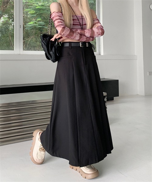 Dream garden（ドリームガーデン）の「サイドプリーツロングスカート（スカート・レディース・ブラック/グレー/ブラウン・S/M/XL/L）」の11枚目の写真