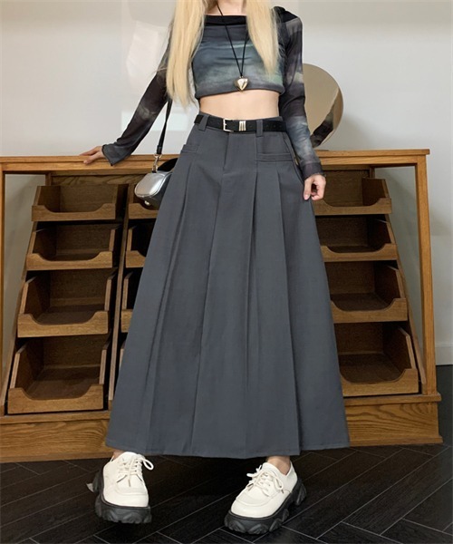 Dream garden（ドリームガーデン）の「サイドプリーツロングスカート（スカート・レディース・ブラック/グレー/ブラウン・S/M/XL/L）」の18枚目の写真