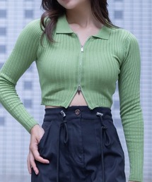 clear | 長袖透かし編みダブルジップニットトップス≪2024SS≫(ニット/セーター)