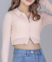 clear | 長袖透かし編みダブルジップニットトップス≪2024SS≫(ニット/セーター)