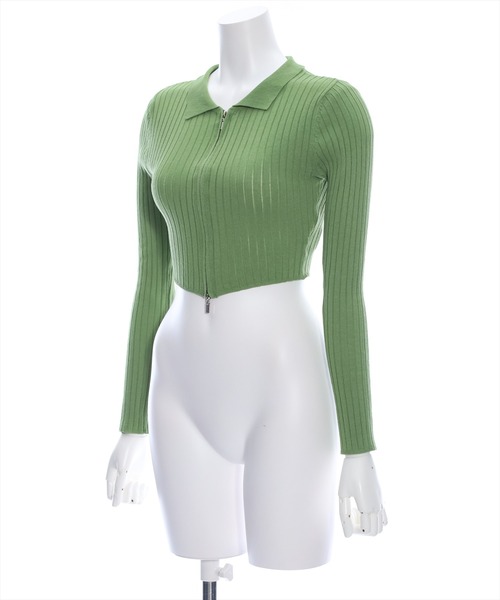 clear（クリア）の「長袖透かし編みダブルジップニットトップス≪2024SS≫（ニット/セーター・レディース・ブラック/カーキ/グレー/ピンク・F）」の5枚目の写真