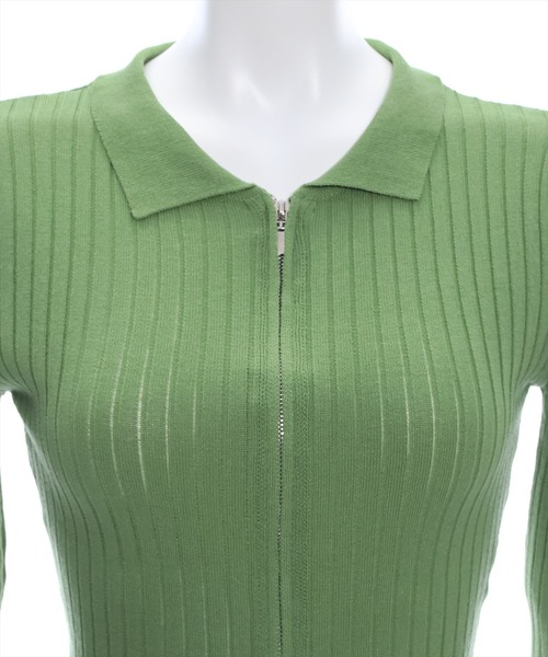 clear（クリア）の「長袖透かし編みダブルジップニットトップス≪2024SS≫（ニット/セーター・レディース・ブラック/カーキ/グレー/ピンク・F）」の9枚目の写真