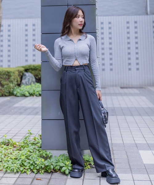 clear（クリア）の「長袖透かし編みダブルジップニットトップス≪2024SS≫（ニット/セーター・レディース・ブラック/カーキ/グレー/ピンク・F）」の18枚目の写真