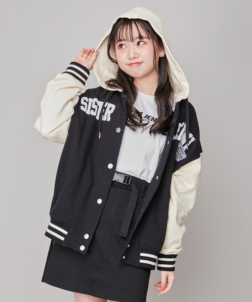 SISTER JENNI（SISTER JENNI）の「【コットン100％】フード付きスウェットスタジャン（スタジャン・キッズ・ブルー/ブラック・140cm/150cm/160cm/130cm）」の2枚目の写真