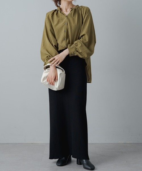 PUAL CE CIN（ピュアルセシン）の「ドットプリント バンドカラーブラウス（シャツ/ブラウス・レディース・ブラック/カーキ・FREE）」の6枚目の写真