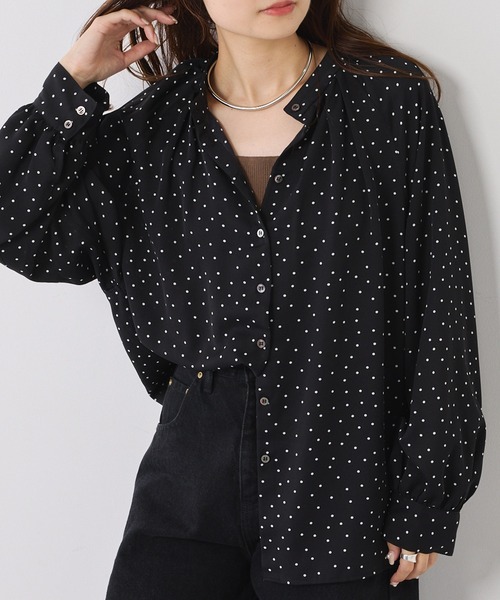PUAL CE CIN（ピュアルセシン）の「ドットプリント バンドカラーブラウス（シャツ/ブラウス・レディース・ブラック/カーキ・FREE）」の8枚目の写真