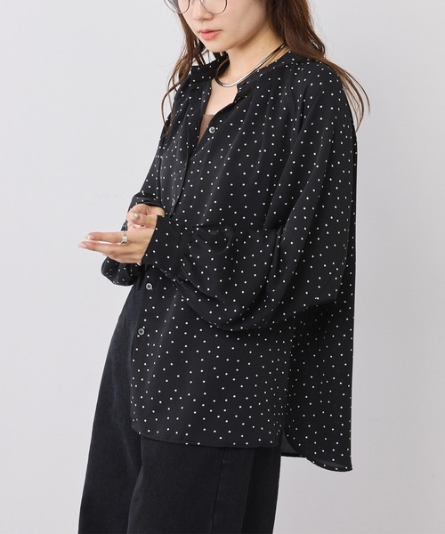 PUAL CE CIN（ピュアルセシン）の「ドットプリント バンドカラーブラウス（シャツ/ブラウス・レディース・ブラック/カーキ・FREE）」の9枚目の写真