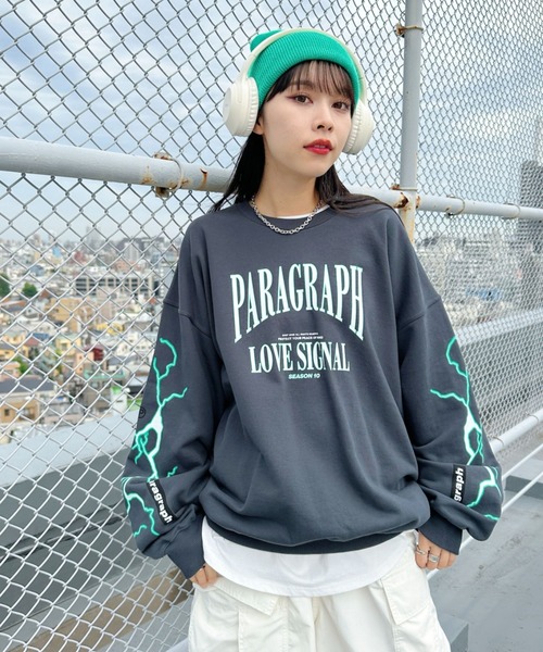 Paragraph（パラグラフ）の「Paragraph(パラグラフ)/LOVE THUNDER CREW SWEATSHIRTS/ラブ サンダー クルーネック スウェット トレーナー（スウェット・レディース・チャコールグレー/グレー/ブルー・FREE）」の4枚目の写真