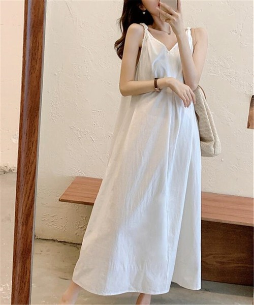 セール】前後Vネック白キャミワンピース ビーチ リゾート ジャンパー