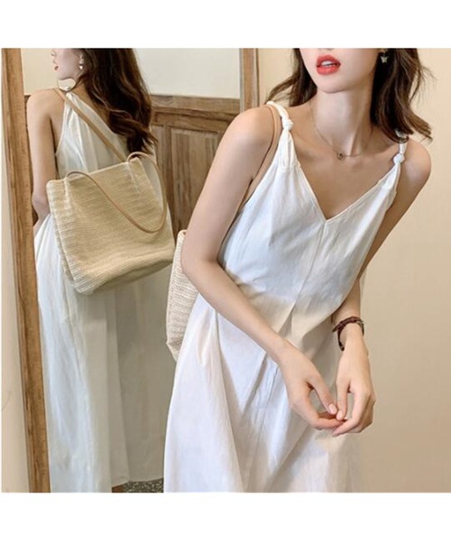 セール】前後Vネック白キャミワンピース ビーチ リゾート ジャンパー