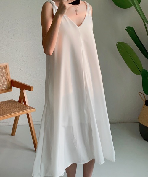 セール】前後Vネック白キャミワンピース ビーチ リゾート ジャンパー