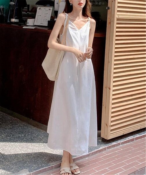 セール】前後Vネック白キャミワンピース ビーチ リゾート ジャンパー