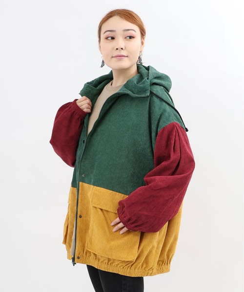 ScoLar（スカラー）の「133656：花ネコ刺繍 コーデュロイ配色ブルゾン