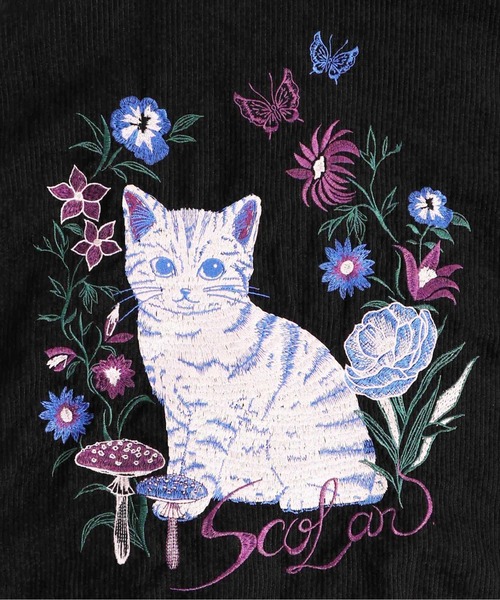 ScoLar（スカラー）の「133656：花ネコ刺繍 コーデュロイ配色ブルゾン