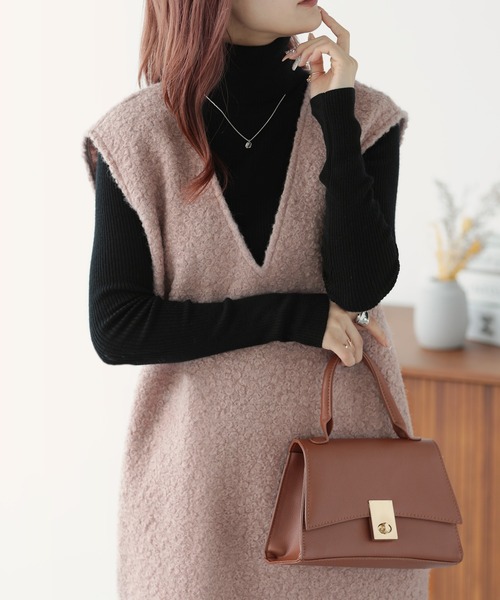 nouvellemoi（ヌーベルモイ）の「フェイクリングウールVネックジャンパースカート（ジャンパースカート・レディース・グレー/ベージュ系その他/ブラック・L/S/M）」の4枚目の写真