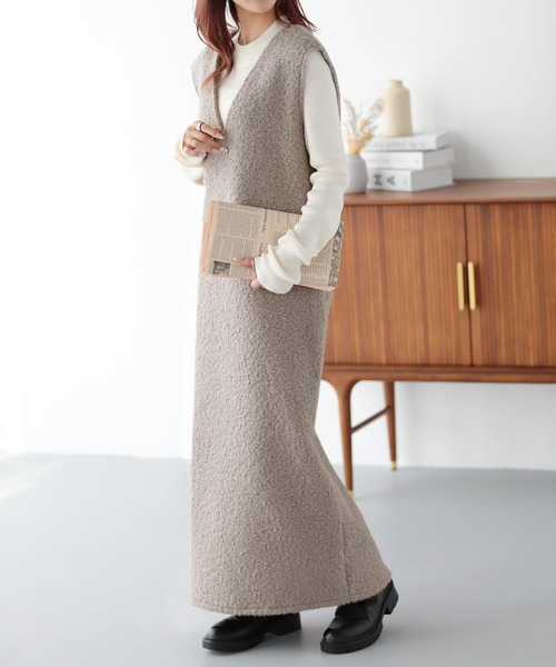 nouvellemoi（ヌーベルモイ）の「フェイクリングウールVネックジャンパースカート（ジャンパースカート・レディース・グレー/ベージュ系その他/ブラック・L/S/M）」の8枚目の写真