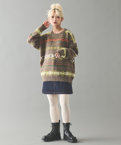 MERLOT(メルロー)の「モチーフラインニット(ニット/セーター・レディース・ホワイト/ブラウン・FREE)」の19枚目の写真