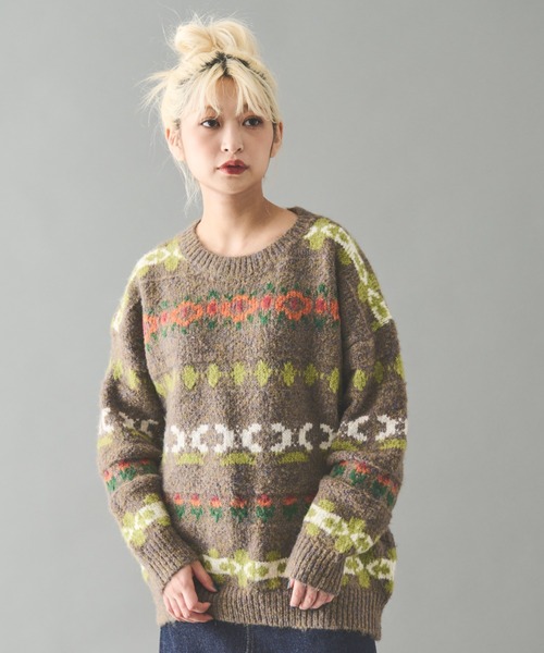 MERLOT(メルロー)の「モチーフラインニット(ニット/セーター・レディース・ホワイト/ブラウン・FREE)」の13枚目の写真