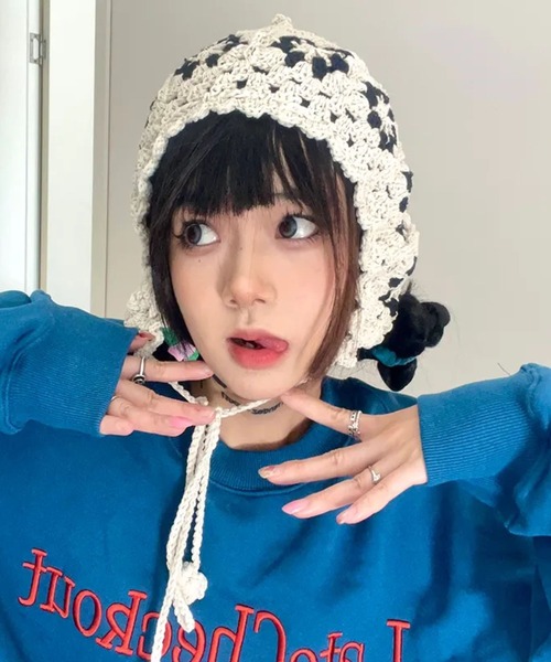 sevens(セブンズ)の「【sevens】レトロ編みキャップ(キャップ・レディース・ブラック/ホワイト・FREE)」の2枚目の写真