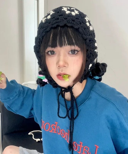 sevens(セブンズ)の「【sevens】レトロ編みキャップ(キャップ・レディース・ブラック/ホワイト・FREE)」の3枚目の写真