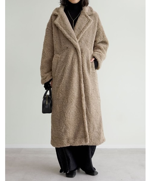 セール】[低身長サイズ有]ボアビッグカラーダブルチェスターコート