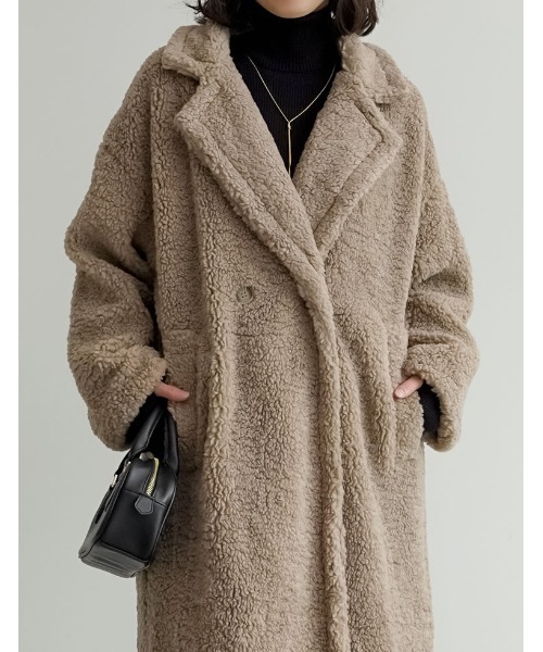 セール】[低身長サイズ有]ボアビッグカラーダブルチェスターコート