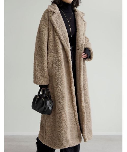 低身長サイズ有]ボアビッグカラーダブルチェスターコート（チェスター