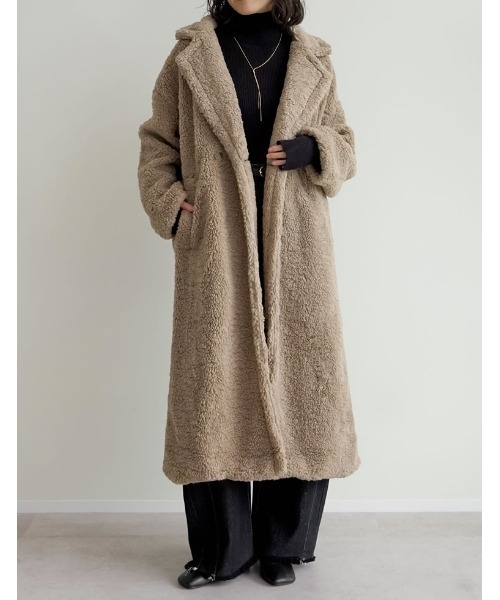 セール】[低身長サイズ有]ボアビッグカラーダブルチェスターコート