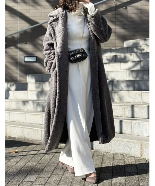 低身長サイズ有]ボアビッグカラーダブルチェスターコート（チェスター