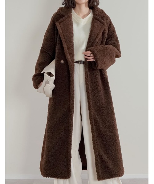 低身長サイズ有]ボアビッグカラーダブルチェスターコート（チェスター