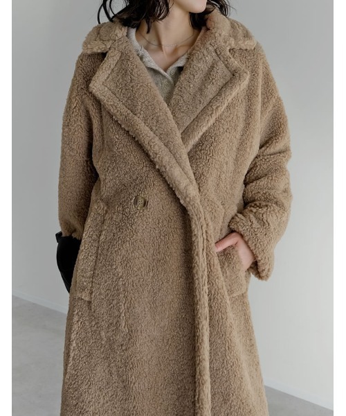 セール】[低身長サイズ有]ボアビッグカラーダブルチェスターコート