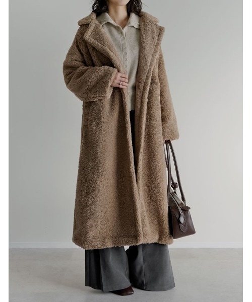 セール】[低身長サイズ有]ボアビッグカラーダブルチェスターコート