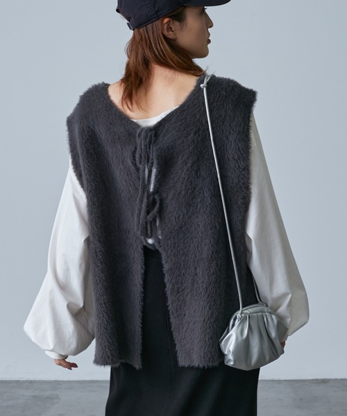 CIAOPANIC TYPY（チャオパニックティピー）の「【2WAY】エコファー紐付きベスト（ベスト・レディース・ベージュ/ブラウン/グレー・ONE SIZE）」の9枚目の写真