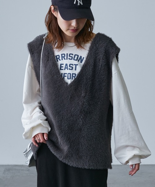 CIAOPANIC TYPY（チャオパニックティピー）の「【2WAY】エコファー紐付きベスト（ベスト・レディース・ベージュ/ブラウン/グレー・ONE SIZE）」の6枚目の写真