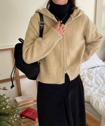 ジップアップフードニットパーカー