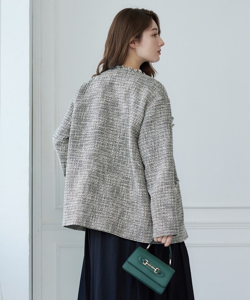 【セール】ツイードノーカラーロングジャケット（ノーカラージャケット）｜12Twelve Agenda（トゥエルブ アジェンダ）