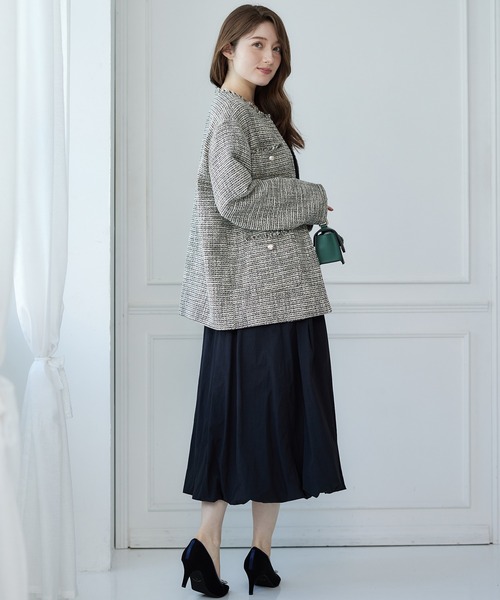 【セール】ツイードノーカラーロングジャケット（ノーカラージャケット）｜12Twelve Agenda（トゥエルブ アジェンダ）