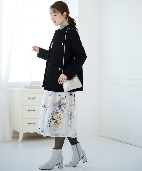 【セール】ツイードノーカラーロングジャケット（ノーカラージャケット）｜12Twelve Agenda（トゥエルブ アジェンダ）