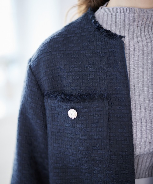 【セール】ツイードノーカラーロングジャケット（ノーカラージャケット）｜12Twelve Agenda（トゥエルブ アジェンダ）