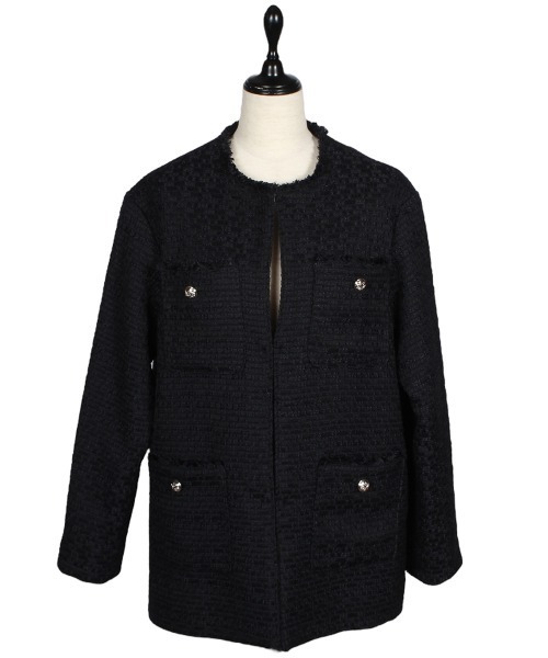 【セール】ツイードノーカラーロングジャケット（ノーカラージャケット）｜12Twelve Agenda（トゥエルブ アジェンダ）