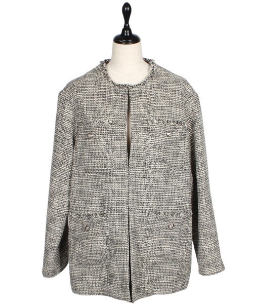 【セール】ツイードノーカラーロングジャケット（ノーカラージャケット）｜12Twelve Agenda（トゥエルブ アジェンダ）