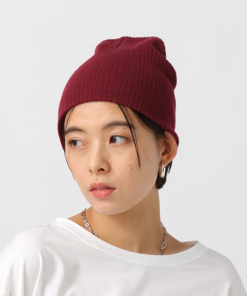 【新品】カシミヤ100% リブ編みニット帽 ビーニー　SIDE SLOPE 新品】カシミヤ100% リブ編みニット帽 ビーニー SIDE SLOP
