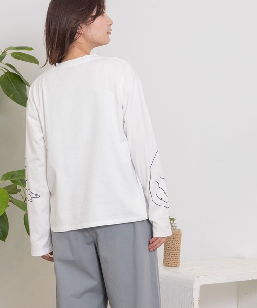 POU DOU DOU(プードゥドゥ)の「<WEB限定>ネコ袖プリントロンTee(Tシャツ/カットソー・レディース・オフホワイト/グレー・3)」の6枚目の写真