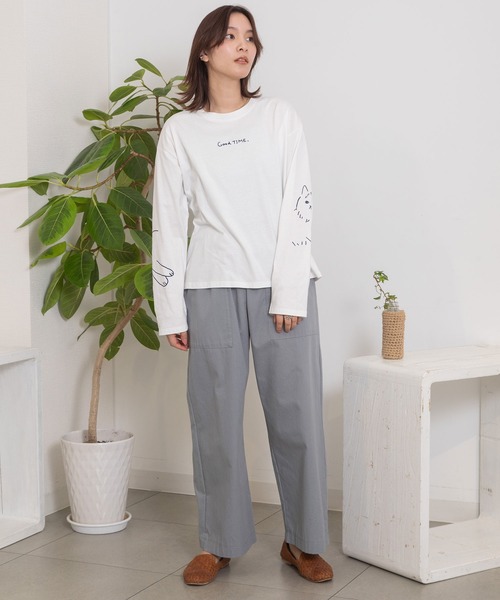 POU DOU DOU(プードゥドゥ)の「<WEB限定>ネコ袖プリントロンTee(Tシャツ/カットソー・レディース・オフホワイト/グレー・3)」の7枚目の写真