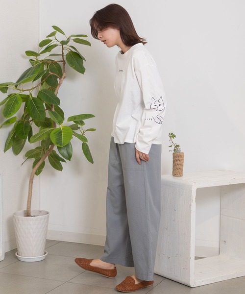 POU DOU DOU(プードゥドゥ)の「<WEB限定>ネコ袖プリントロンTee(Tシャツ/カットソー・レディース・オフホワイト/グレー・3)」の8枚目の写真